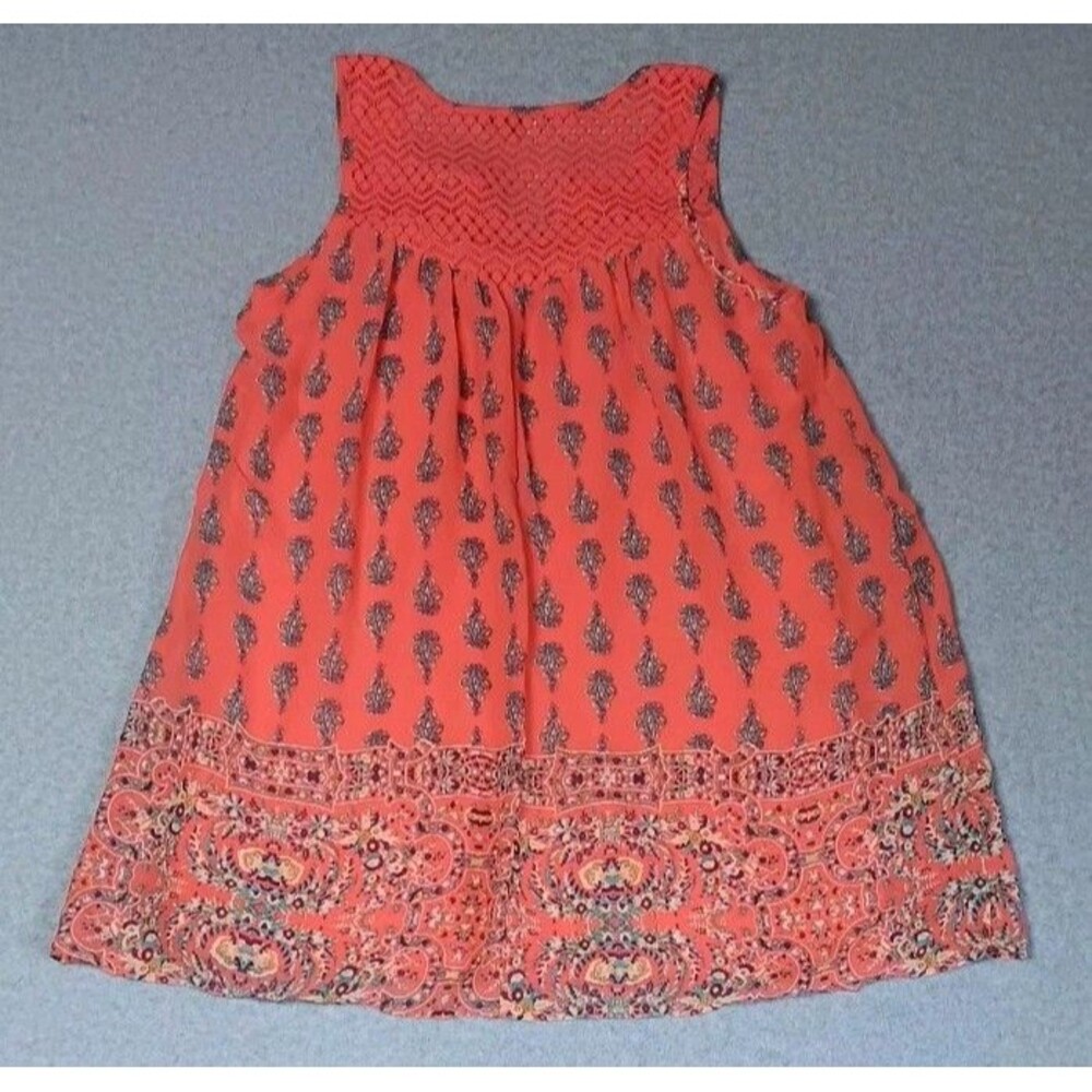 As U Wish Sleeveless Crochet Lace Mini Dress Medium Coral Boho Peasant Festival - Picture 12 of 12